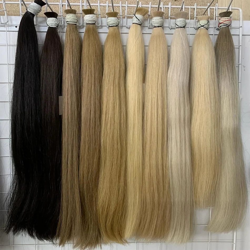 100% cabello humano Real a granel cabello virgen Remy cabello liso Bulk18 30 pulgadas 1b613 mechones rubio miel extensión de cabello sin trama