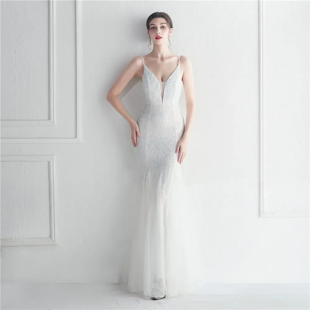 Women's Sequin Glitte Elastic Lace Backless Spaghetti Straps Elegant Mermaid Dresses Wedding Guest Bridesmaid Evening Party Luxu