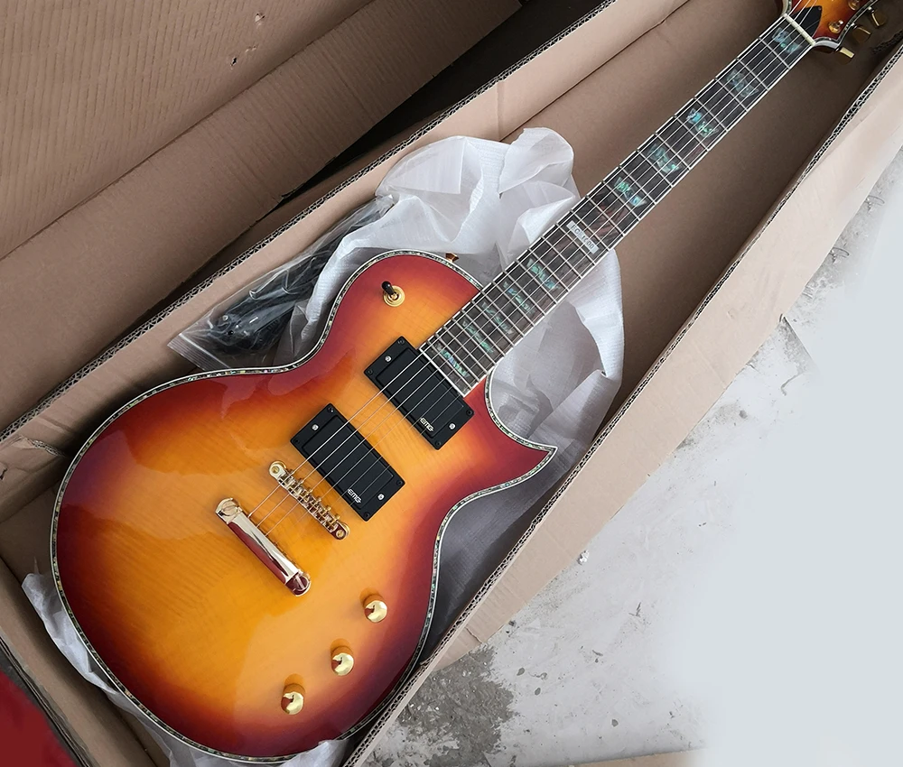 

Cherry Sunburst 6 Strings Electric Guitar with Rosewood Fretboard,Abalone Binding,Flame Maple Veneer,Customizable