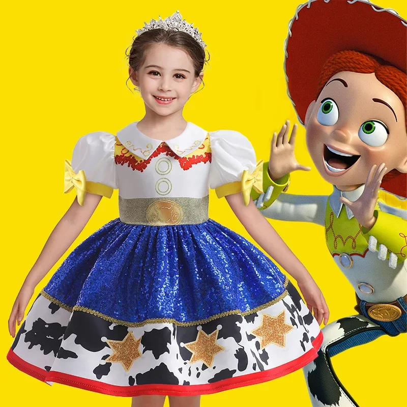 Jessie Girls Buzz Lightyear Dress Cartoon Cow Frocks Halloween Clothes Party Toy Story Vestidos Cosplay Kids Costume