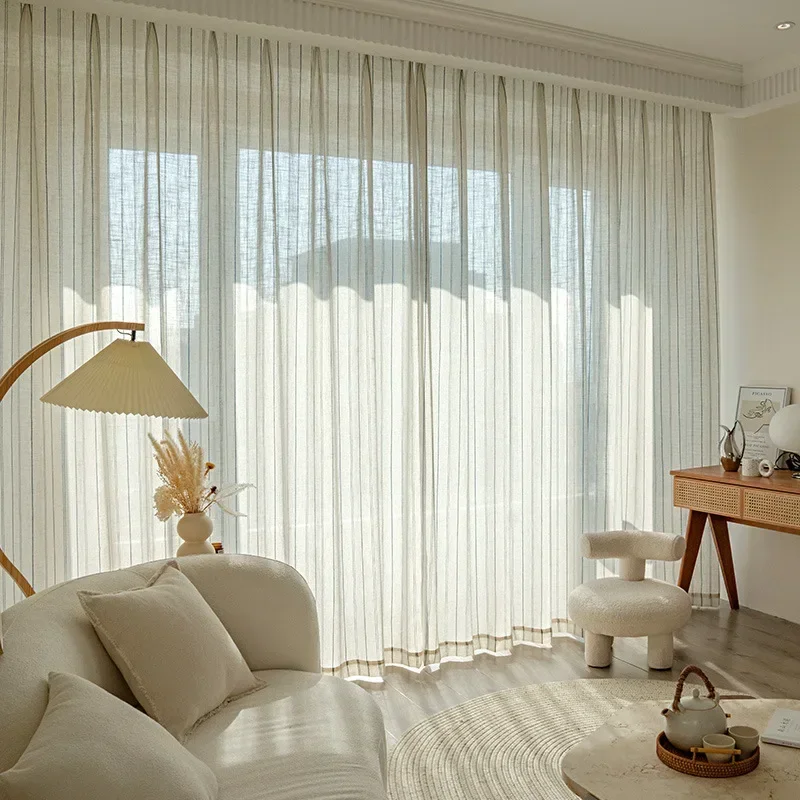 

Japanese Homestay Nordic Minimalist Screen Curtain Living Room Balcony Linen and Curtains for Dining Living Room Tulle Custom
