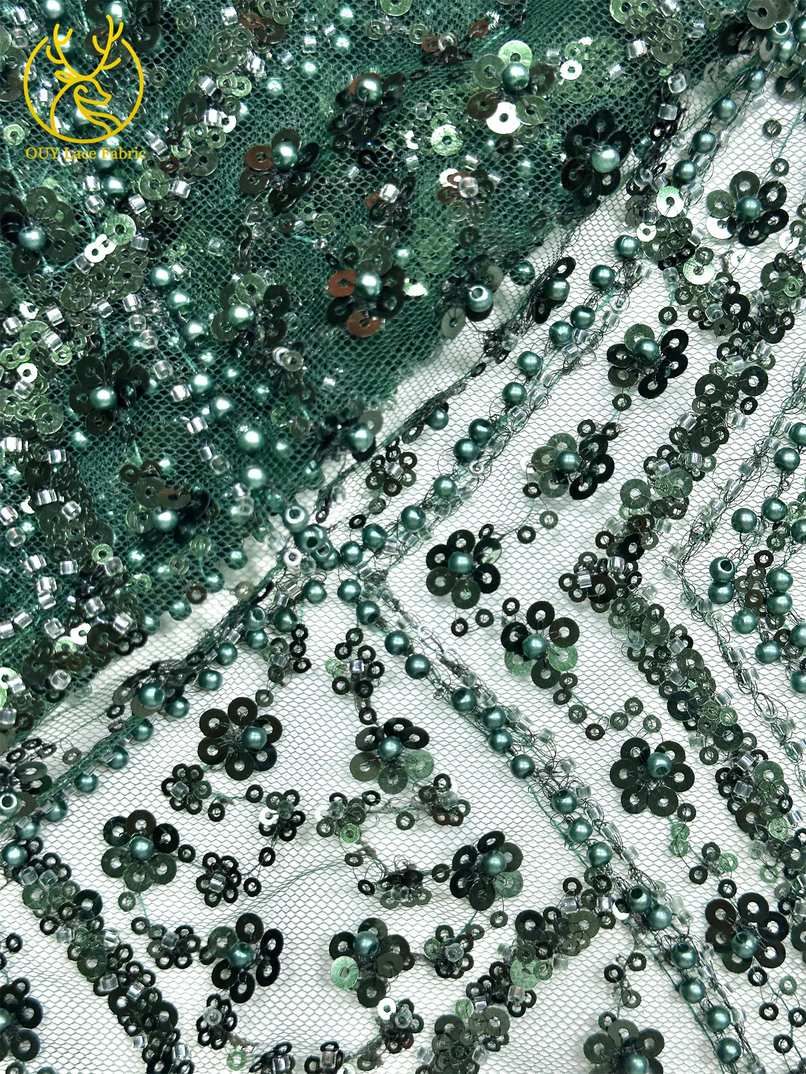 Eleganter, heller französischer Hochzeits-Spitzenstoff 2026 – Hochwertiger afrikanischer Perlen-Pailletten-Spitzenstoff für Damen-Abendkleider – Detail 27