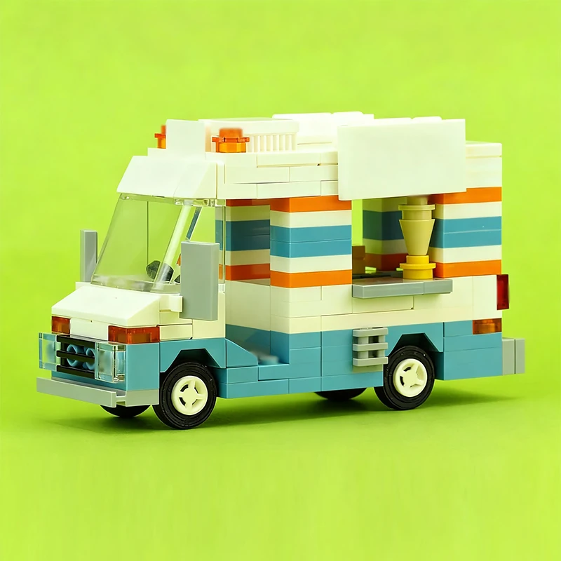City Car Model MOC Building Bricks Ice Cream Commercial Truck Modular Technology Children Holiday Gifts Assemble Toys Suit