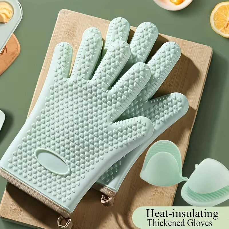 Thickened Heat-insulating Gloves Oven Mitts Bake Silicone Gloves  Baking Microwave Oven Gloves for Kitchen Cooking Barbecue Use