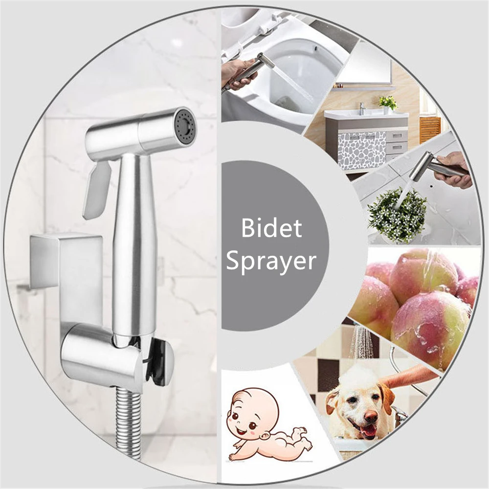 Stainless Steel Toilet  Bidet Sprayer Set Bathroom Attachment Self Cleaning Shower Head Handheld Shower Sprinkler Bath System