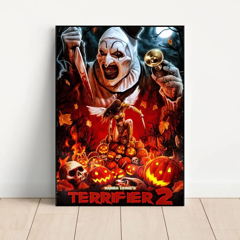 T-Terrifier 3 2 1 Horror Movie Poster Fancy Wall Sticker for Living Room Bar Vintage Decorative Painting Middle