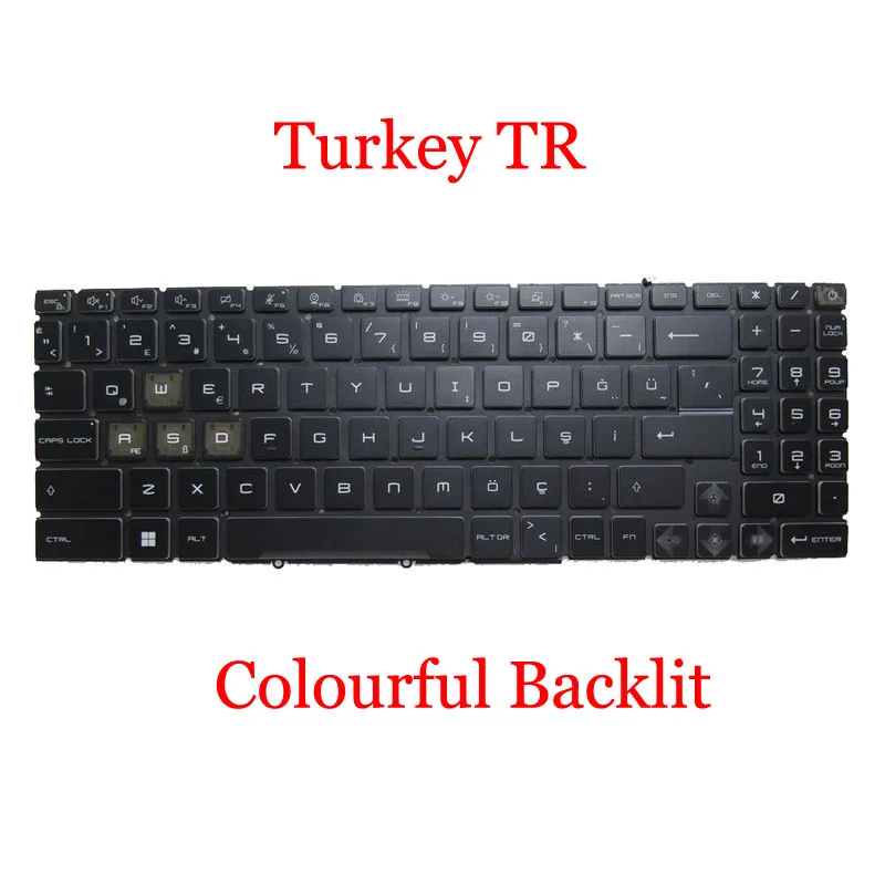 Laptop Backlit Keyboard For MSI NSK-FG0JBN 0T 9Z.NK1BN.J0T S1N3ETR2B3D10 9Z.NK1BN.H0T S1N3ETR283D10 Turkey TR Black No Frame