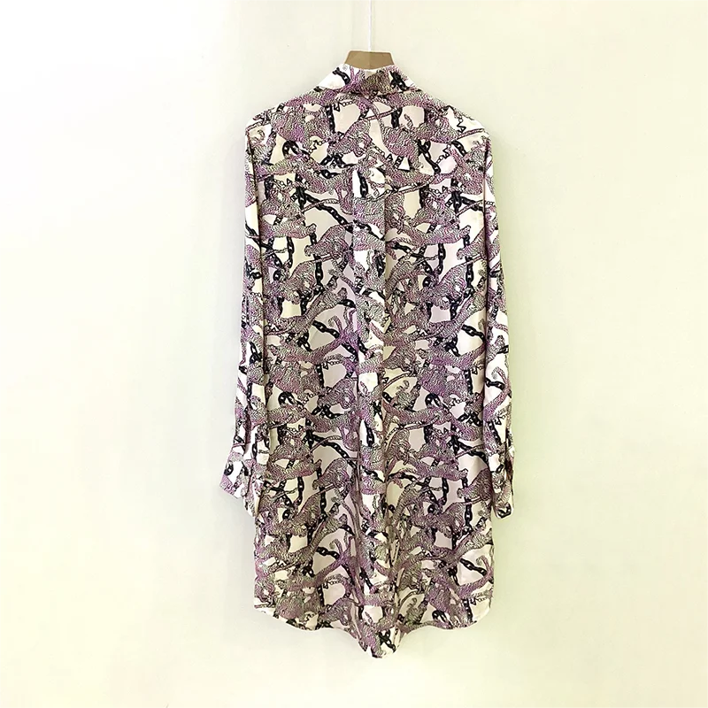 Zadig Casual Dress Women Fashion Short Sleeve Silk Dresses Female Elegant Print Chain Russet Slim Robe Flower Leopard Long Robes