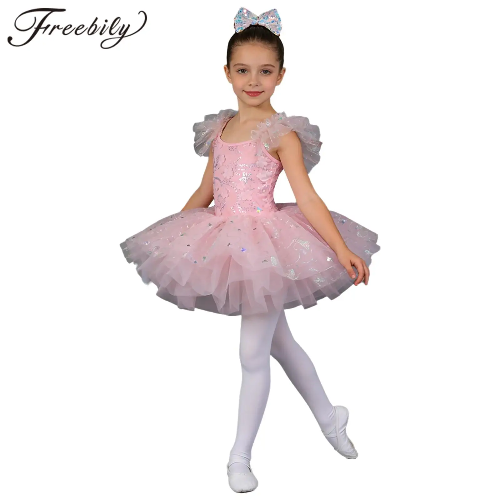 

Kids Performance Outfit Girls Ballet Dance Dress Ruffle Sequin Sparkly Butterfly Tulle Tutu Dress Ballerina Princess Dancewear