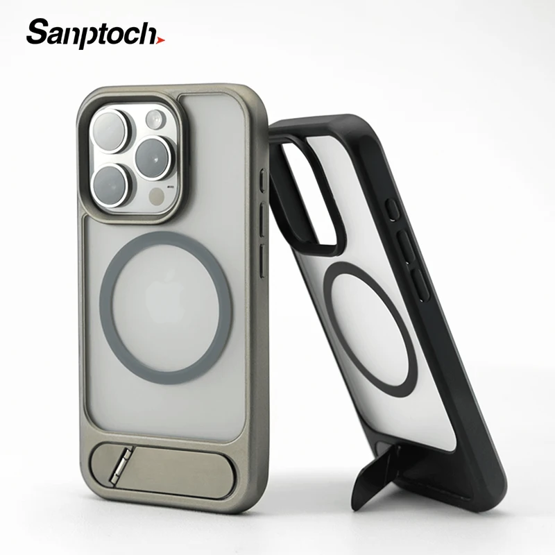 

For MagSafe Invisible Stand Phone Case For iPhone 13 14 15 16 Pro Max Plus Matte Translucent Shockproof Kickstand Magnetic Cover