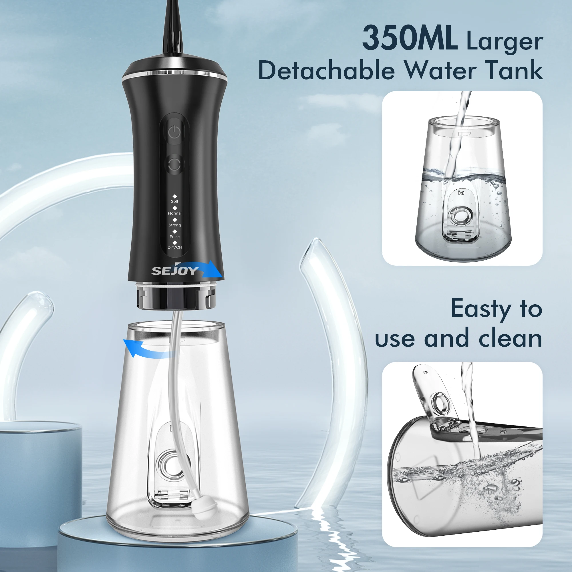 Sejoy-irrigador de agua Dental portátil, limpiador de dientes recargable por USB, 5 modos, higiene bucal, 350ml