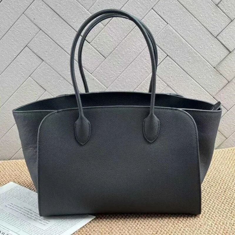 Full Grain Leather Large Handbag for Lady Pure Color Fashion Tote Bag Classic Versatile Commuting Travel Shoulder Bags