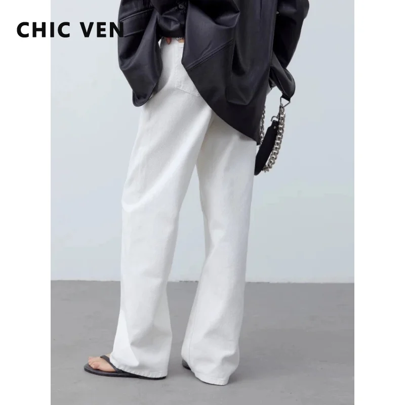 CHIC VEN New Fashion Women Denim Pants Streetwear Loose Casual Solid Cotton Wide Leg Slim Female Denim Pants Spring Autumn 2026