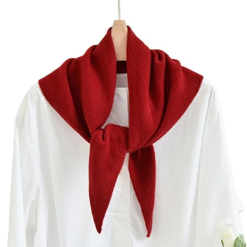 

British Korean Triangle Scarf Niche 100% Wool Women Headscarf Knitted Scarf Multi-functional Warm Knitted Scarf