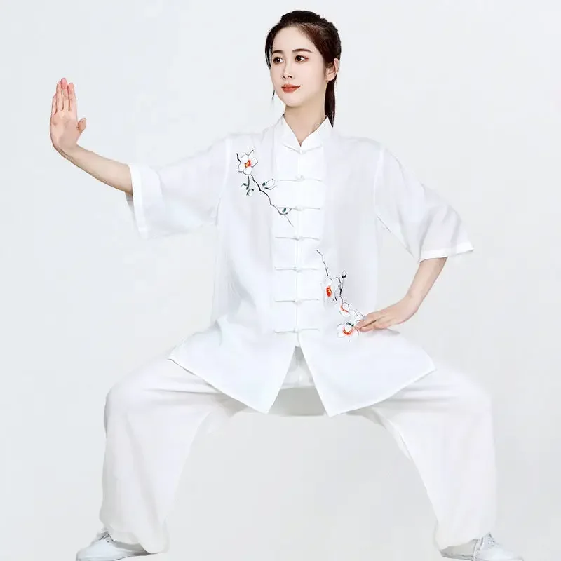 

2024 New Chinese Style Tai Chi Performance Outfit Zen Tea Leisure Exercise Clothes Summer Loose Thin Cotton Line Tai Chi Clothes