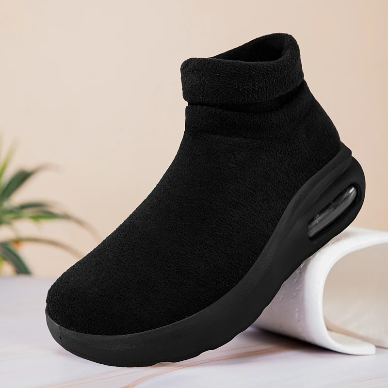 Wide Fit Barefoot Feel Fleece Upper Unisex Sneakers, Winter Warm Shock Absorption Thick Sole Ankle Booties