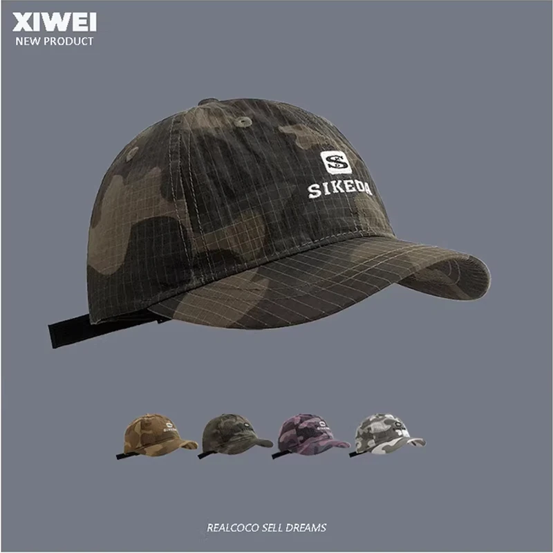 

American Retro Camouflage Soft Flat Brim Hats Quick-drying Cloth 5-panel Baseball Cap Summer Japanese Army Snapback Caps Men