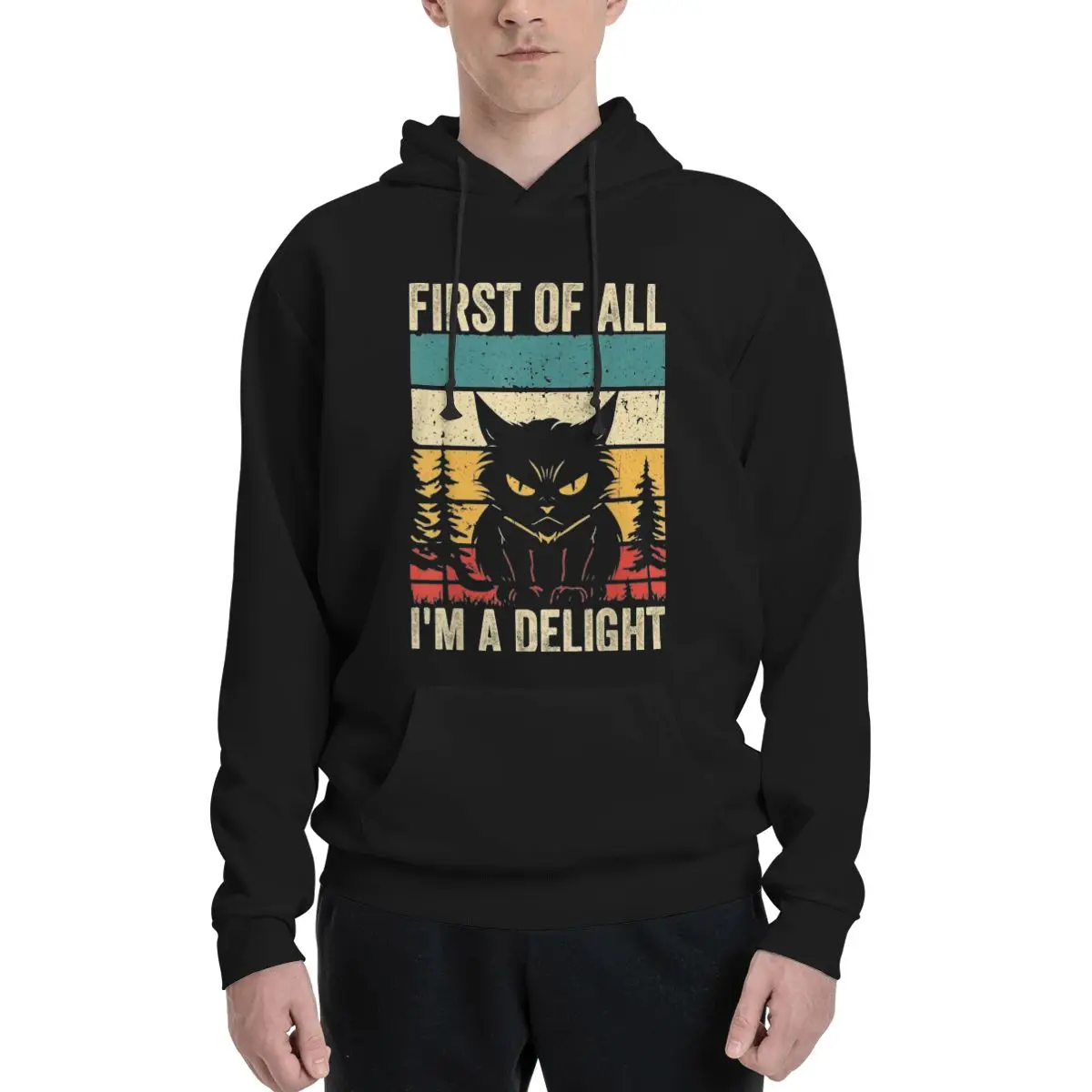 First Of All I'm A Delight Sarcastic Angry Cat Lovers Polyester Hoodie Men's sweatershirt Warm Dif Colors Sizes