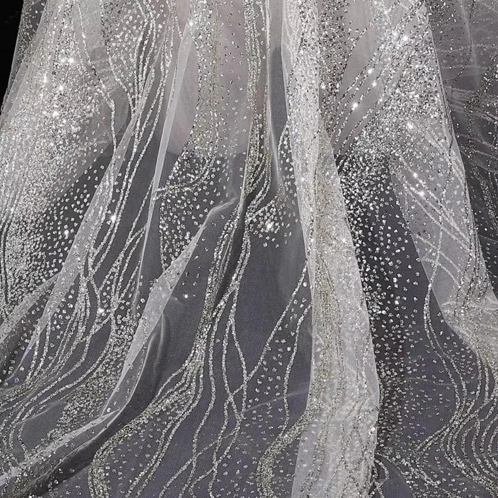 Tissu en maille texturée à sequins 160cm*1 yard, résistant à l'usure, pour DIY, fil scintillant, matériau de couture brillant, décoration de banquet