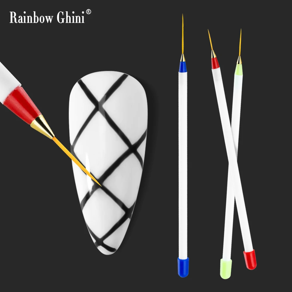 RG – ensemble de stylos à dessin tricolores, thérapie à la lumière de base, contour professionnel, pinceau de peinture Ultra-fin, outil de dessin pour Nail Art, Salon