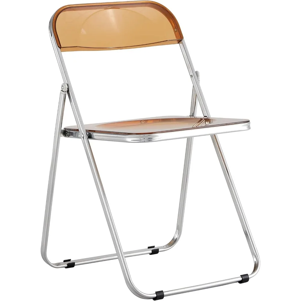 

Brown Clear Transparent Folding Chair PC Plastic Chair Living Room Seat with Steel Frame Comfortable Event Chair for Living Roo