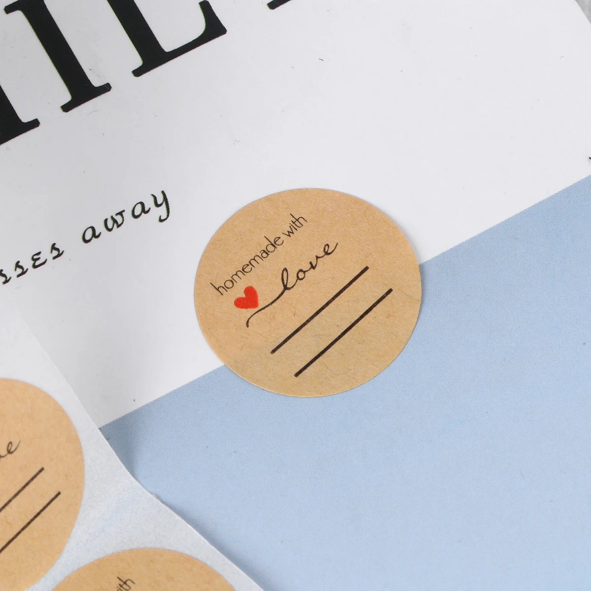 소 가죽 사랑 스티커 쿠키 캔디 가방을위한 라운드 레이블 간식 상자 씰링 수제 선물 에코 접착제 장식