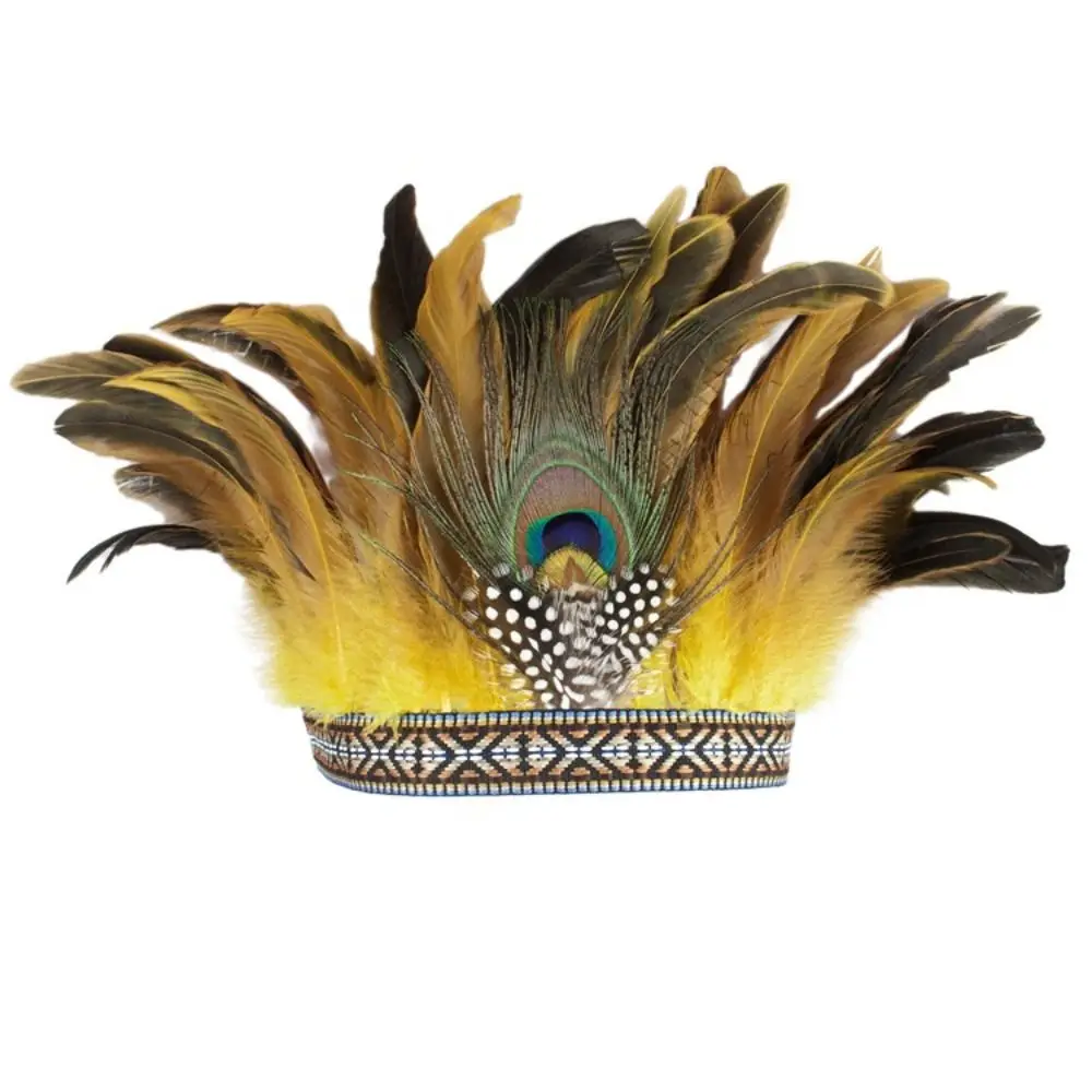 Fashion Feather Crown Feather Headbands With Strap Indian Crown Decorative Headdress Peacock Costume Hair Band Dance Show