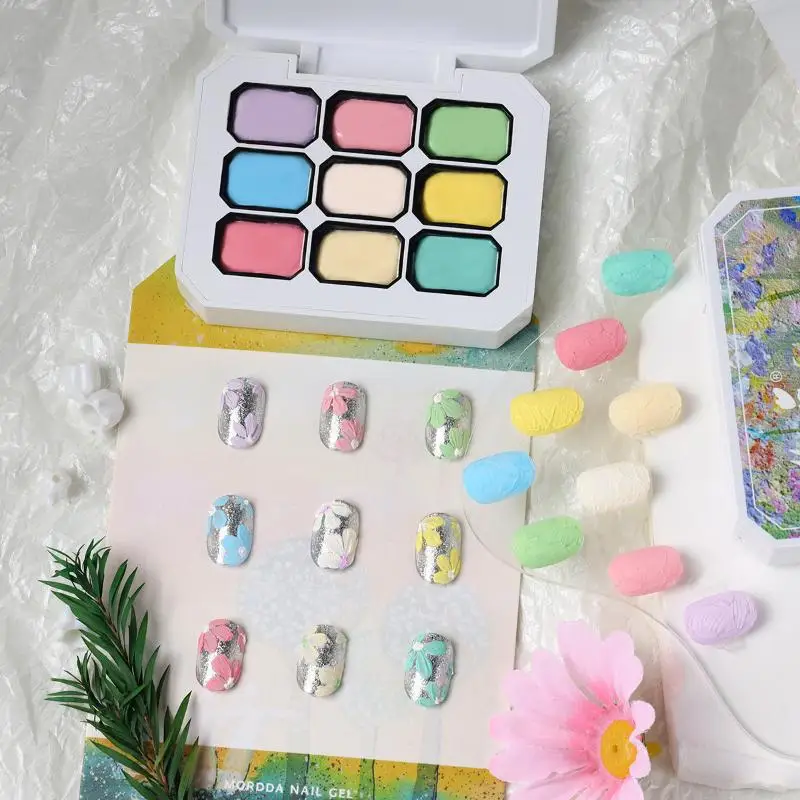 New 9 Grids Pat Glue 9 Color Vivid Nail Gradient Colors Nail Oil Glue Palette Watercolor Nail Decorations Charm Nail Accessories