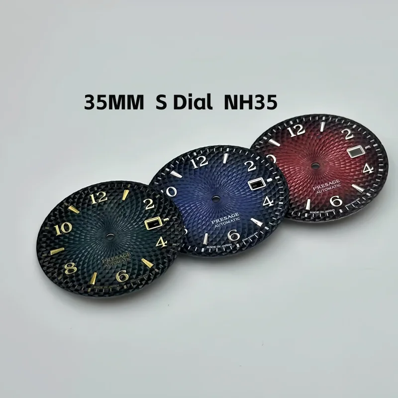 

NH35 35mm fish scale textured dial with S logo, no luminescence, suitable for NH35 movement, watch modification accessory.