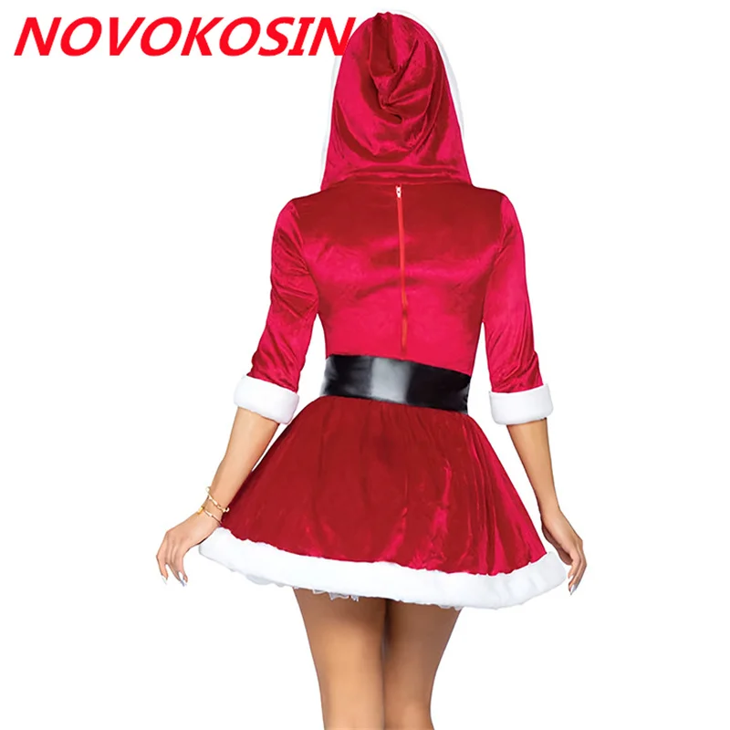 Green Red S-XL Christmas Women Cosplay Costume Sexy White Fur Velvet Short Dress With Hat Role-Play Uniform Include Petticoat