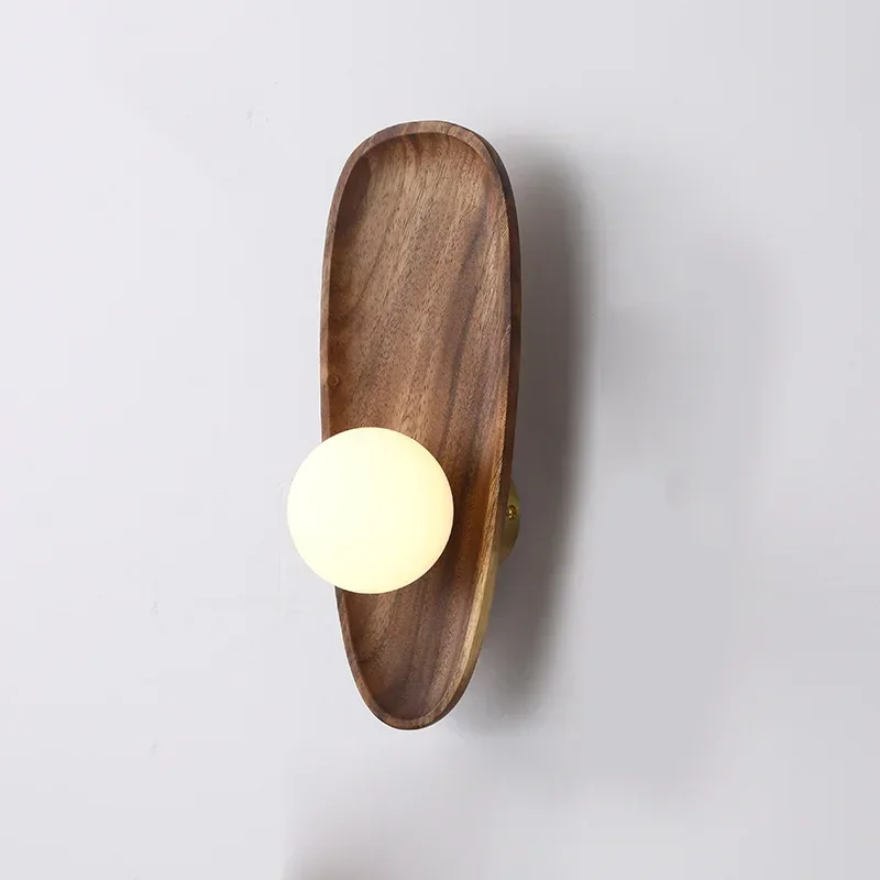 

Wooden Wall Lamps Vintage Living Room Glass Wall Lights Doorway Hallway Wall Lamp for Room Decor Fixture LED