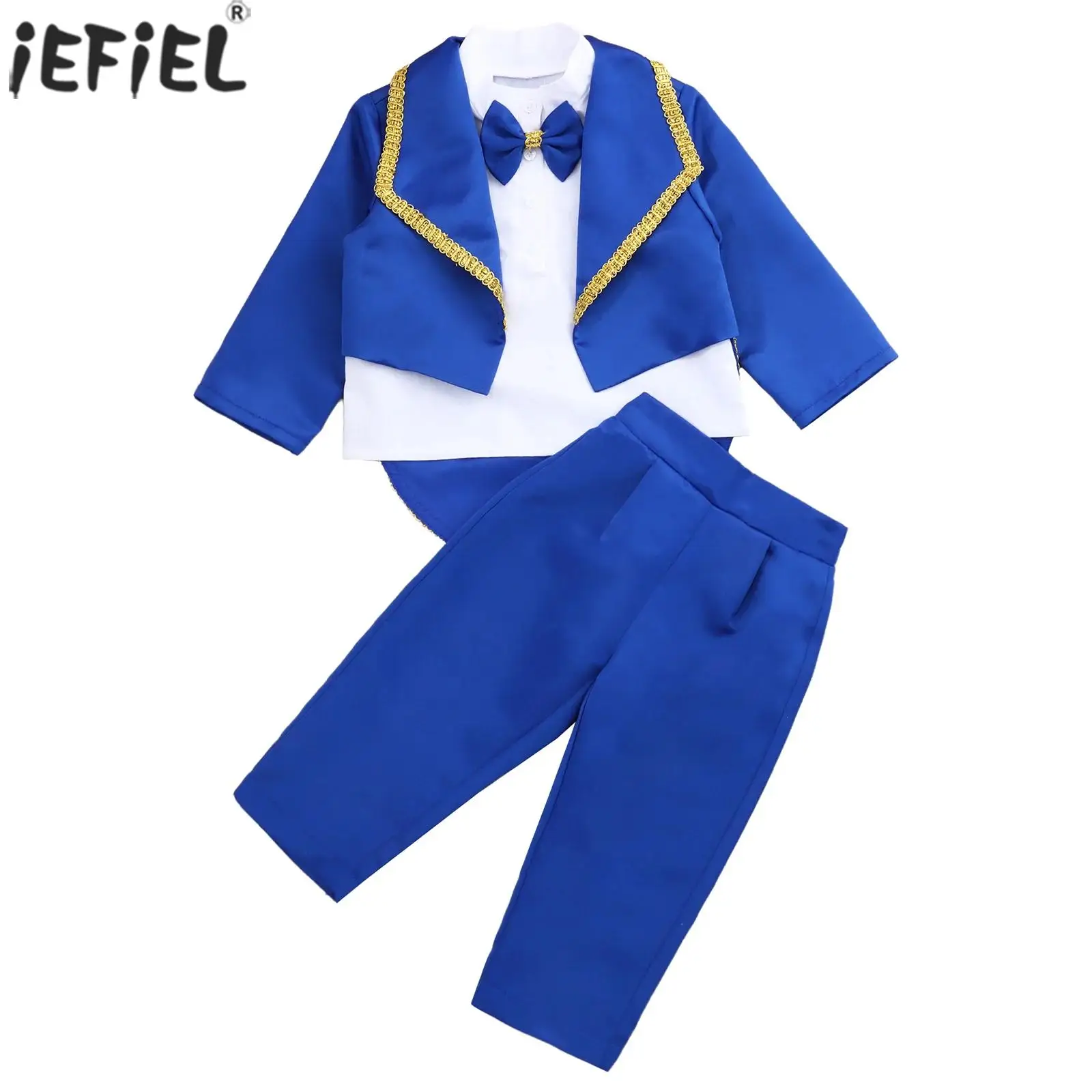 

Toddler Baby Boys Gentlemen Suit Long Sleeve Bowknot Tops with Pants Formal Wedding Party Banquet Christening Baptism Outfits