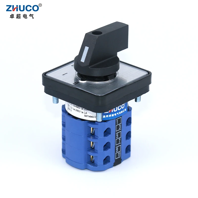 ZHUCO SZW26/LW26-20 Ui 660V 20A 3 Phase 12 Screw Terminals 4 Position Selector Changeover Cam Switch 64X64/48X48 mm Panel Mount