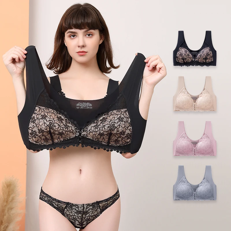 

2022 new product large size front buckle underwear no steel circle bra, no trace underwear lace bra lactating bras