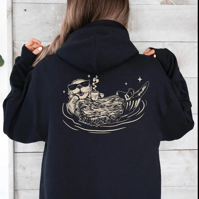 面白いカワウソ パーカー かわいいアザラシ 動物愛好家へのギフト 自然をテーマにしたスウェットシャツ かわいいカワウソ愛好家へのプレゼント コーヒーデザイン ユニセックス