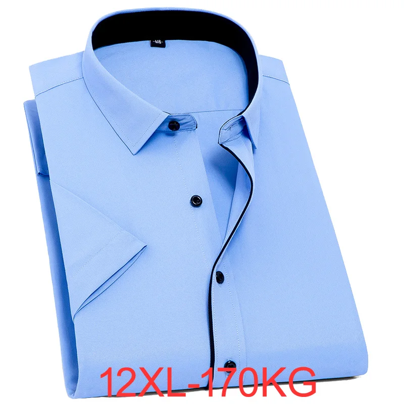 

12XL 11XL 10XL Men's Short Sleeve Shirts Spring Summer Solid Color Lapel Loose Business Casual Shirt Oversize Male 170kg 54 52