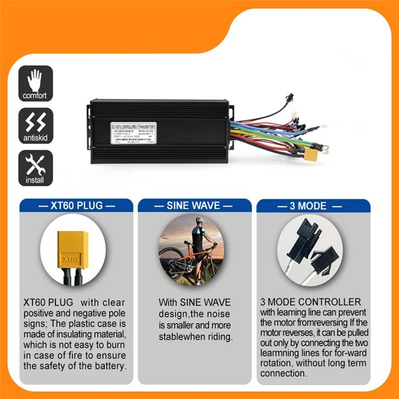 

36V48V52V 45A Three-Mode Ebike Sine Wave Controller For Electric Bicycle Ebike E-Scooterabht