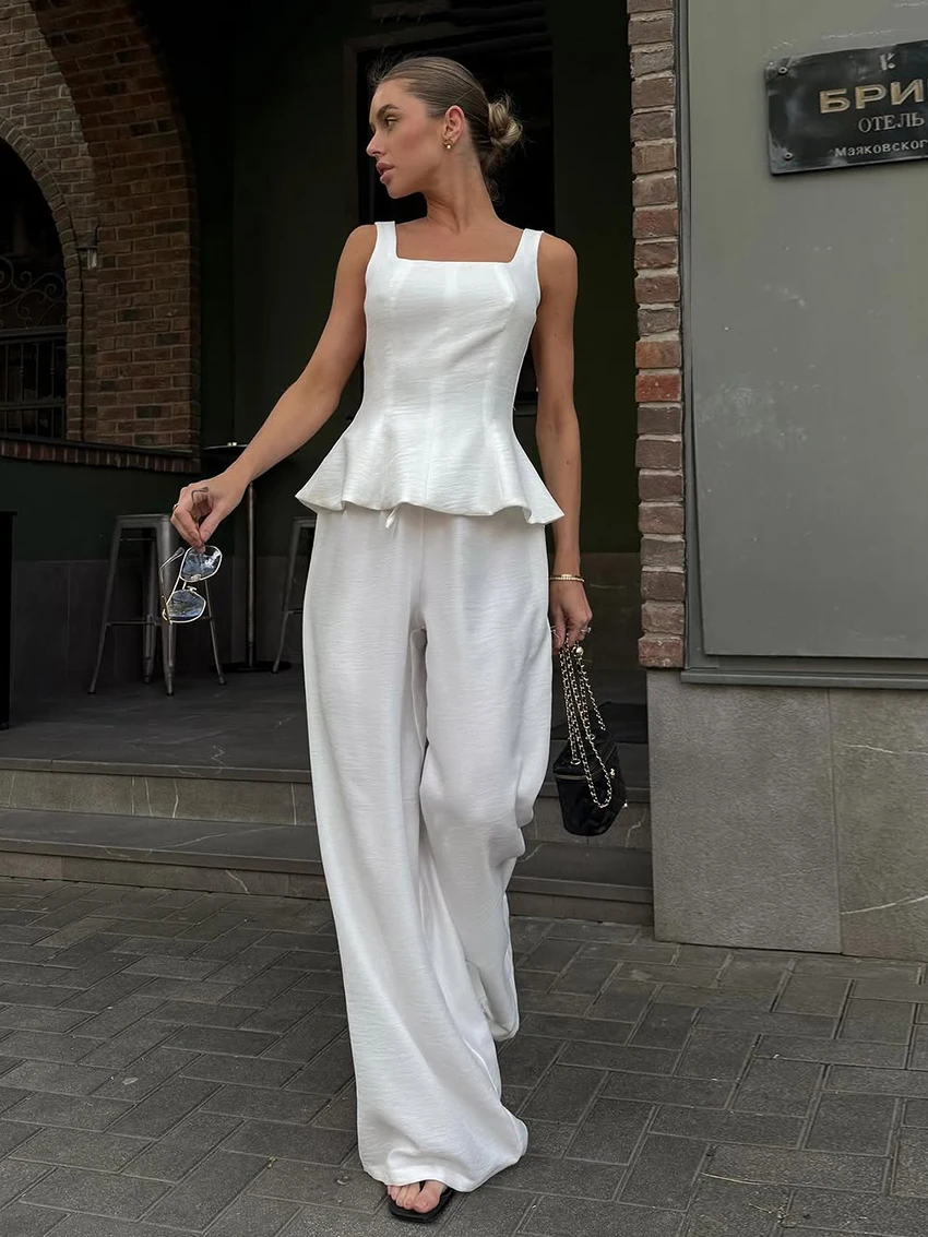 Martahqiqi White Ladies Nightwear Set Tank Top Pajamas Sleeveless Sleepwear Backless Nightie Pants Fashion Female Nightgown Suit