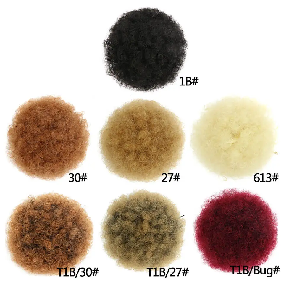 Synthetic Afro Puff Drawstring Ponytail Hair Short Afro Kinky Curly Afro Bun Extension Hairpieces