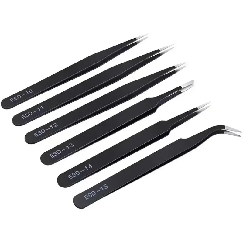 

6pcs Precision Tweezers Set ESD Anti-Static Stainless Steel Tweezers Repair Tool for Electronics Repair Model Making Craft Tools