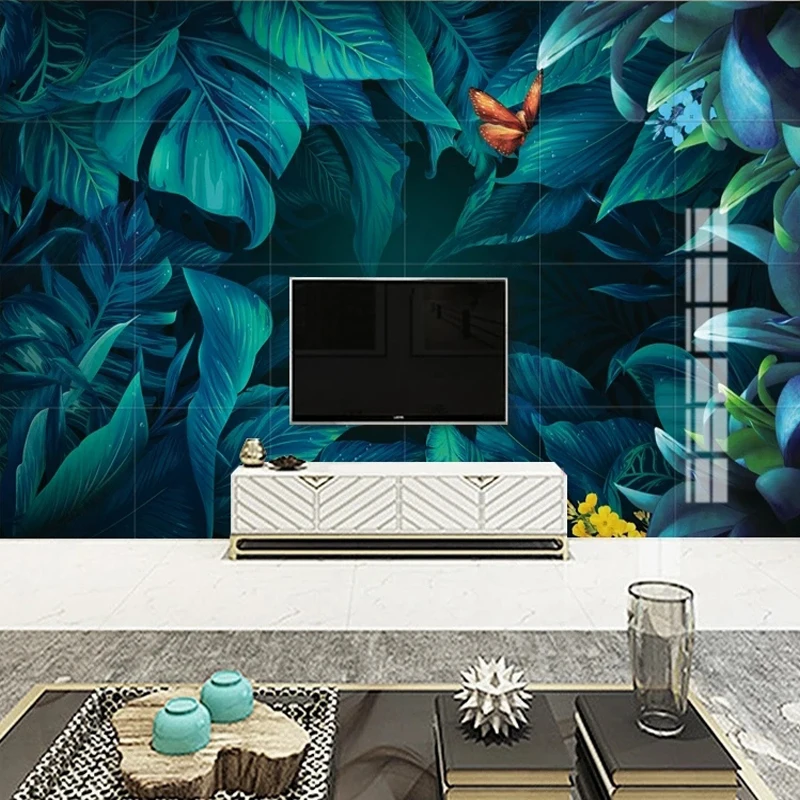 Custom 3D Photo Wallpaper Green Blue Leaves Mural Paper Sticker Living Room TV Background Wall Home Decoration Waterproof Canvas