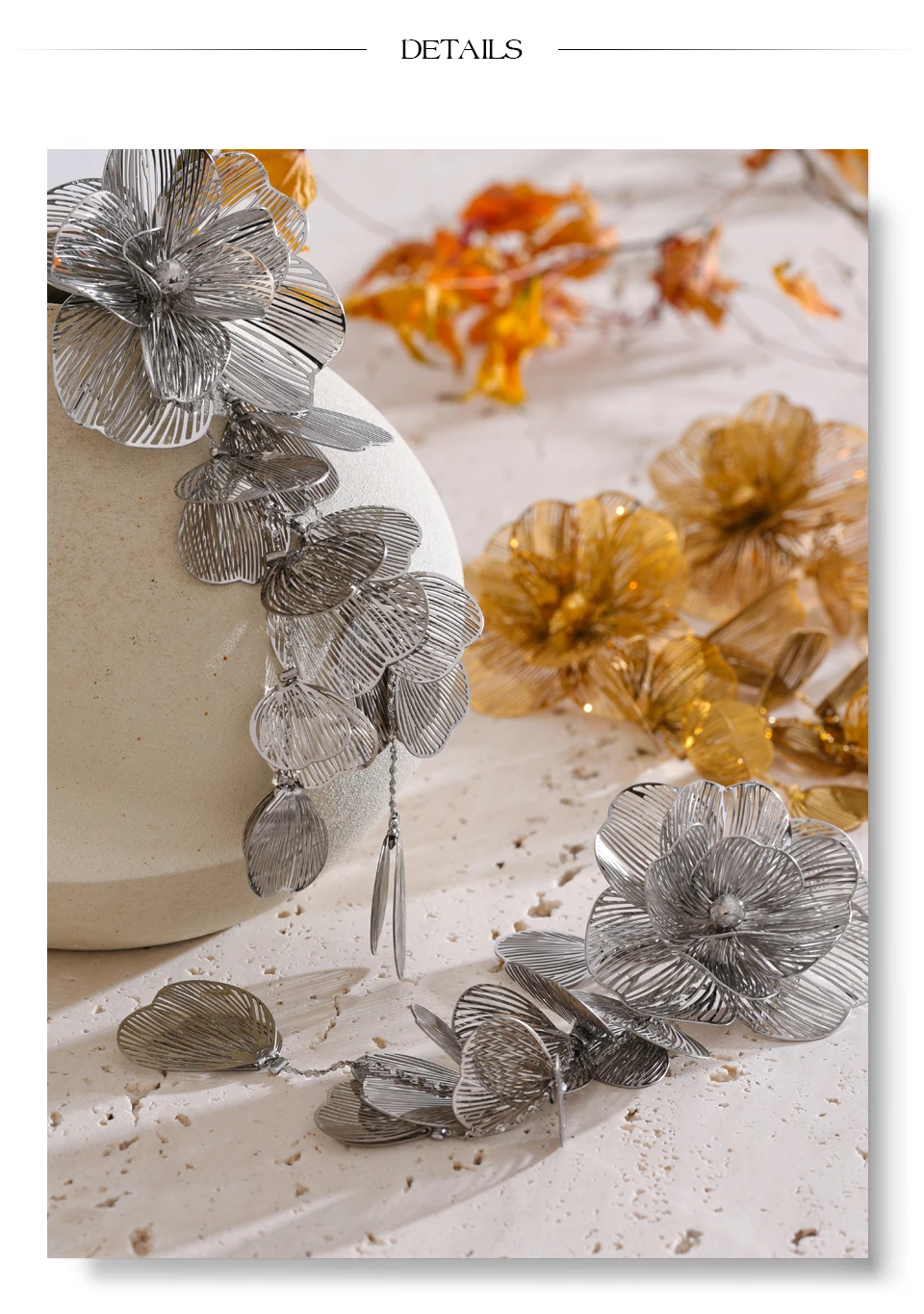 Yhpup Edelstahl Große Blume Quaste Tropfen Baumeln Übertriebene Ohrringe Metall Mode Auffälliger Partyschmuck Hypoallergen – Detail 11