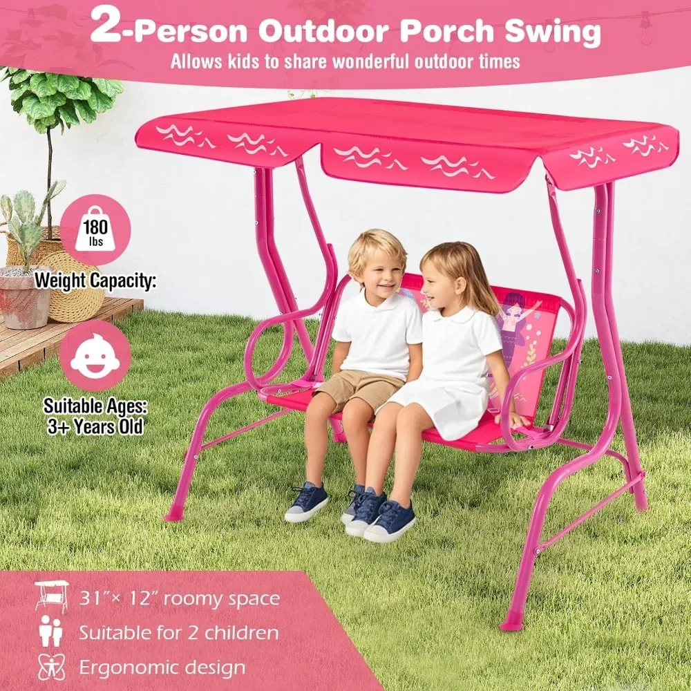Kids Patio Swing, 2-Seater Outdoor Porch Swing Lounge Chair