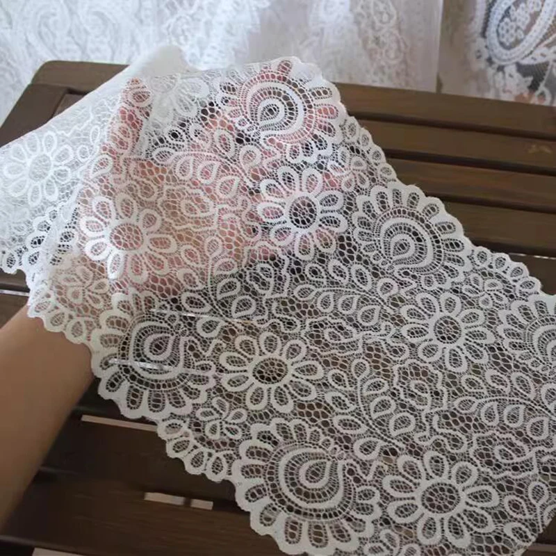 2Yards White Black Elastic Flower Lace Fabric DIY Crafts Sewing Decoration Accessories 22CM Wide