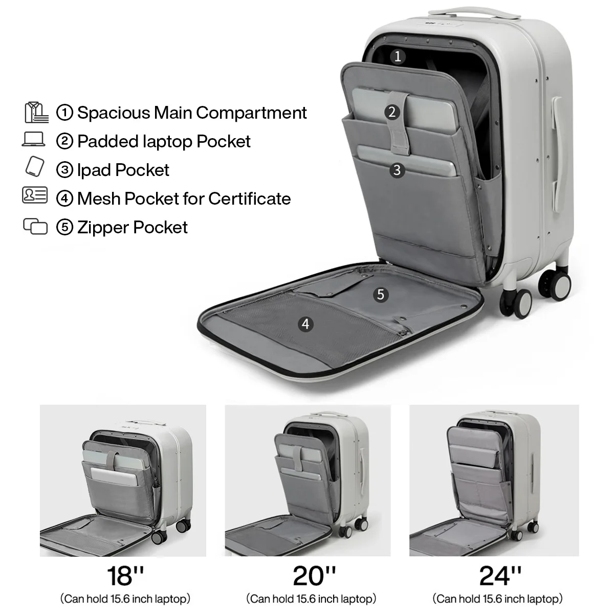 REI-Valise à Cadre en Aluminium, Design Brevet, Bagage à Main et à Roulettes, Belle Cabine d'Embarquement, 18, 20, 24 Pouces, M9260