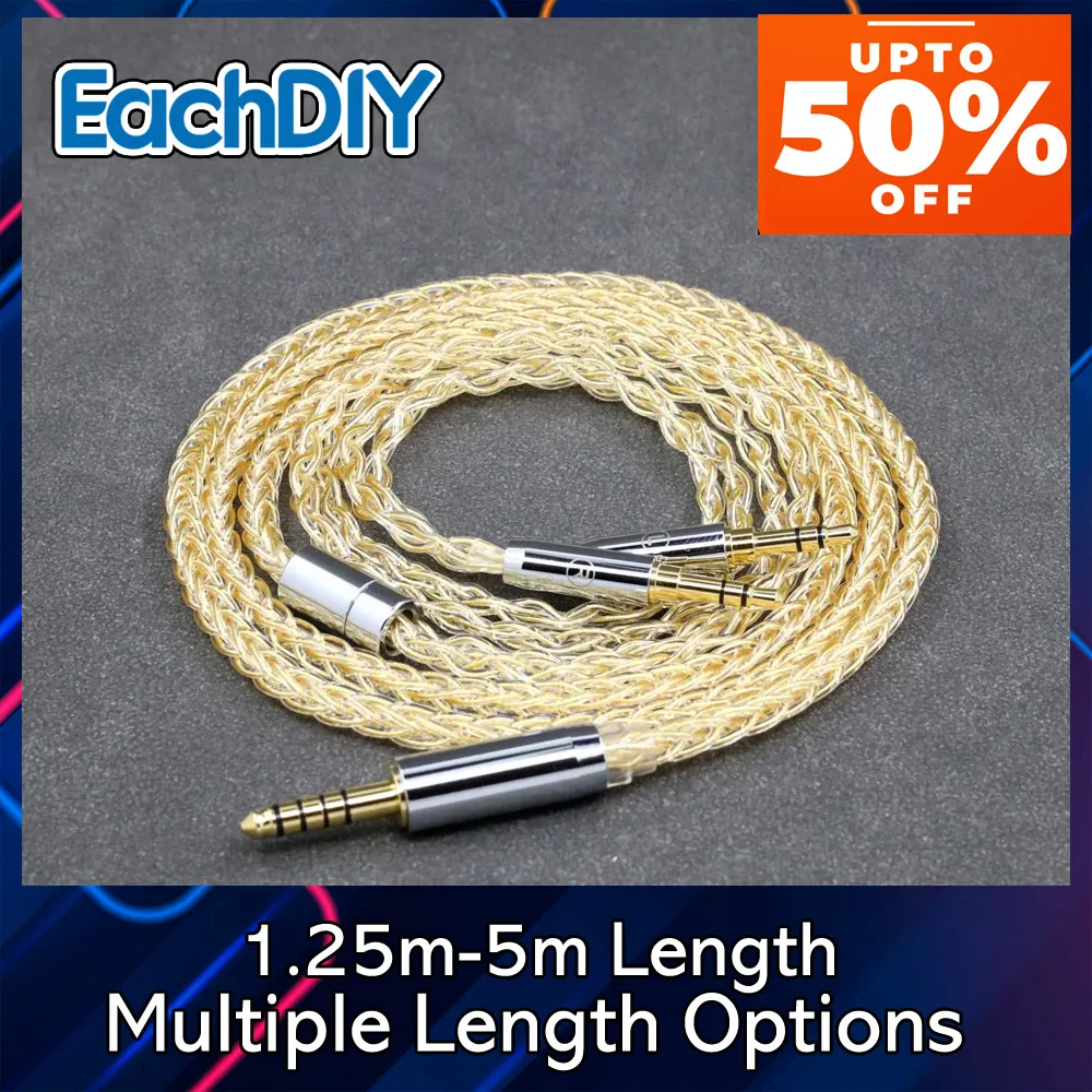 7n Plated Gold 24k Pure 99% Silver 8 Core Earphone Cable For Denon AH-D7200 AH-D5200 AH-D9200 AH-D600 AH-D7100 8428