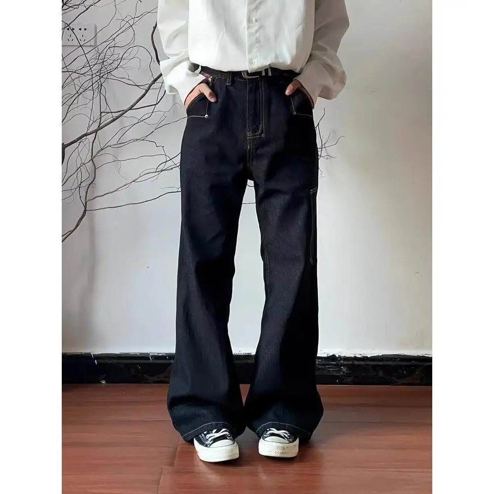 Men's Splicing Flower Embroidery Casual Pants Spring Commuter Young Boys Sweatpants Male High Waist Wide Leg Trousers