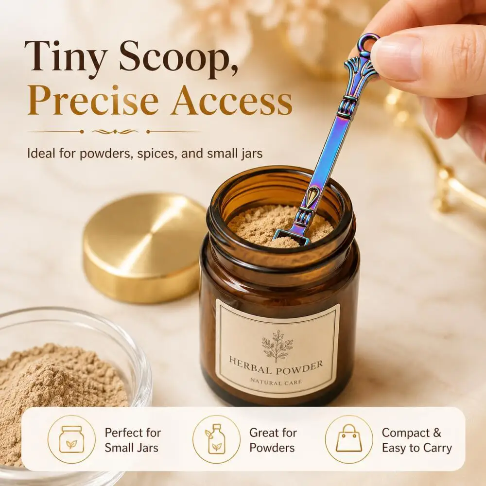Portable retro metal powder scoop spoon with keychain hole