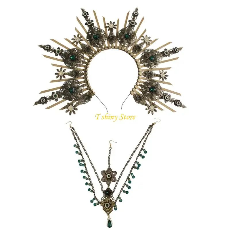 

N58F Handmade Moon Divinity Crowned Hair Band DIY Craft For Weddings Parties Costume Event Metal Headwear