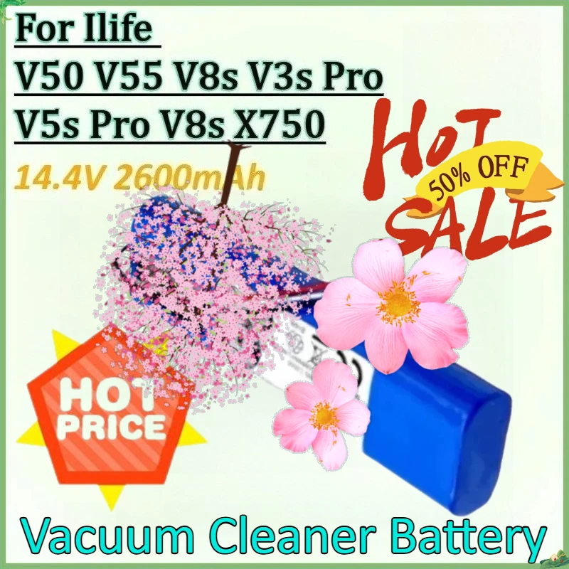 

New 14.4V 2600mAh 18650 Lithium Rechargeable Battery for Ilife V3s Pro V5s Pro V50 V8s V55 V8s X750 Robot Vacuum Cleaner Battery